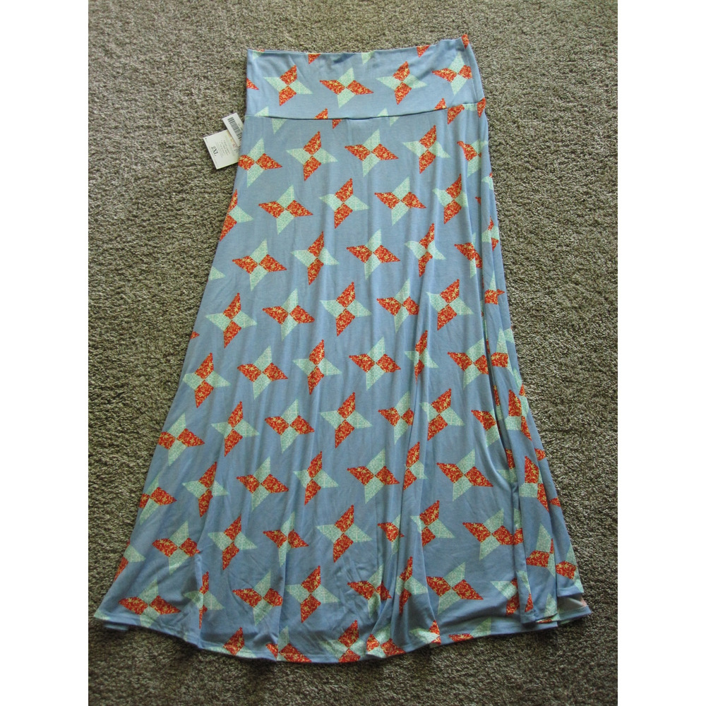 NEW LuLaRoe MAXI Long SKIRT WOMENS size XS Light Blue star quilts Stretch Soft